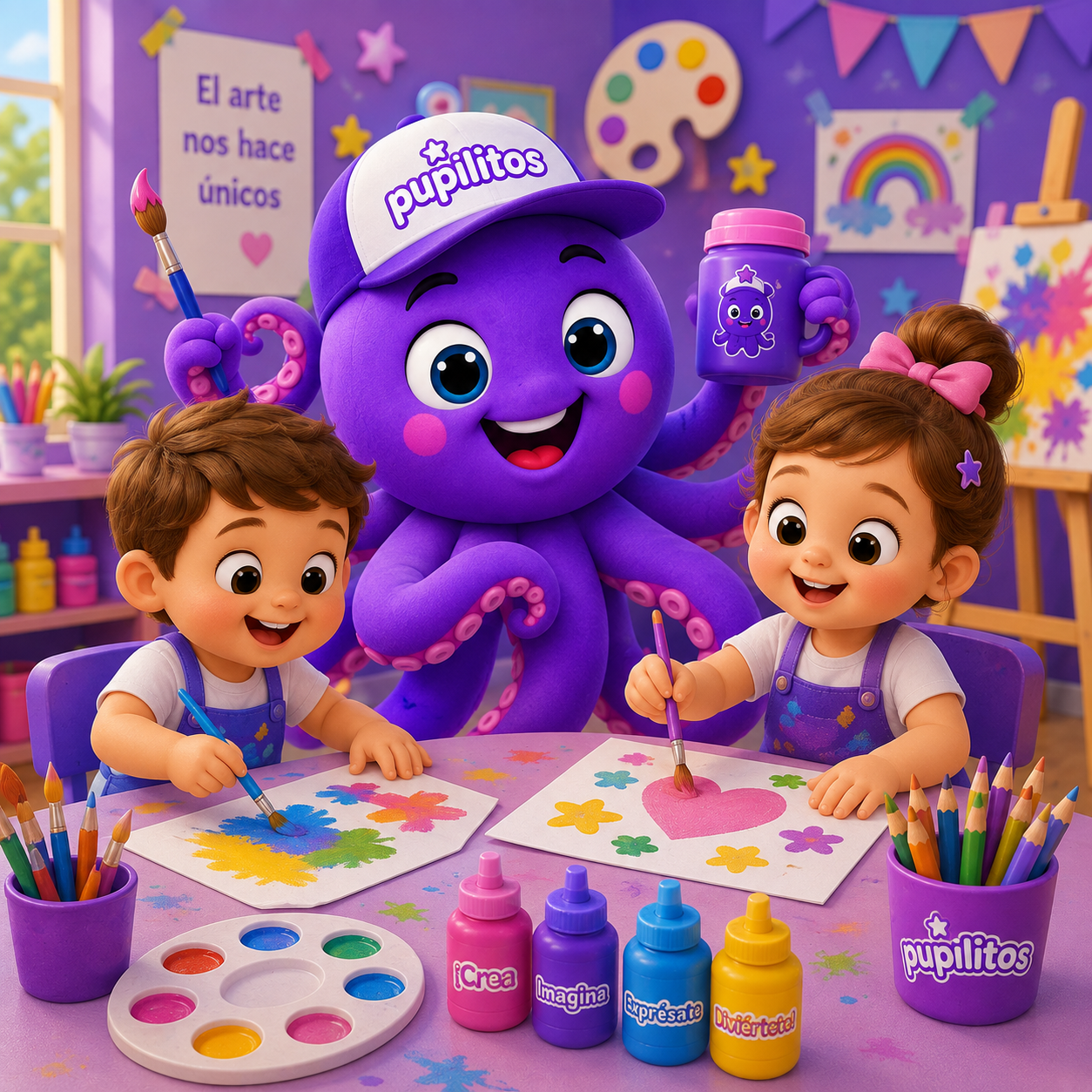 niños pintando con pupilitos
